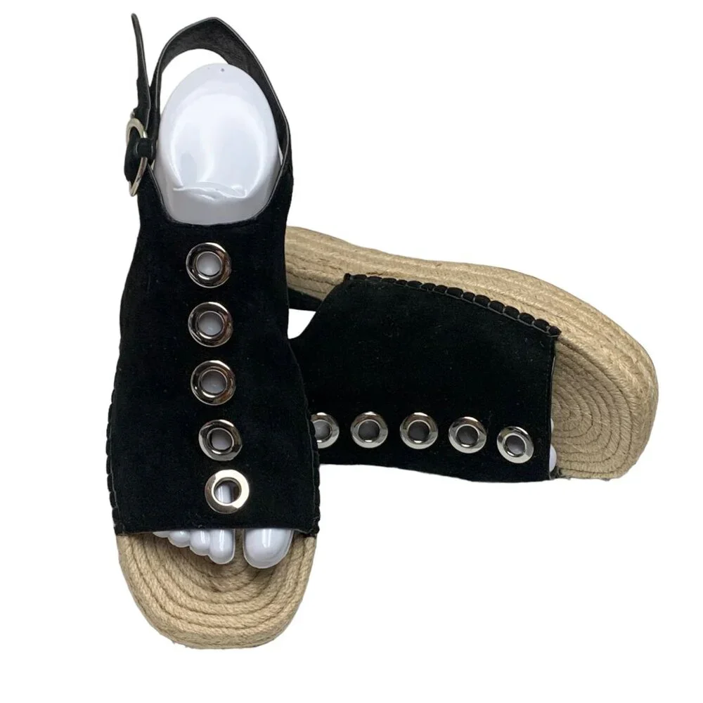 SOL SANA‎ Black Suede Jute Platform Slingback Espadrille Sandals **NWOB